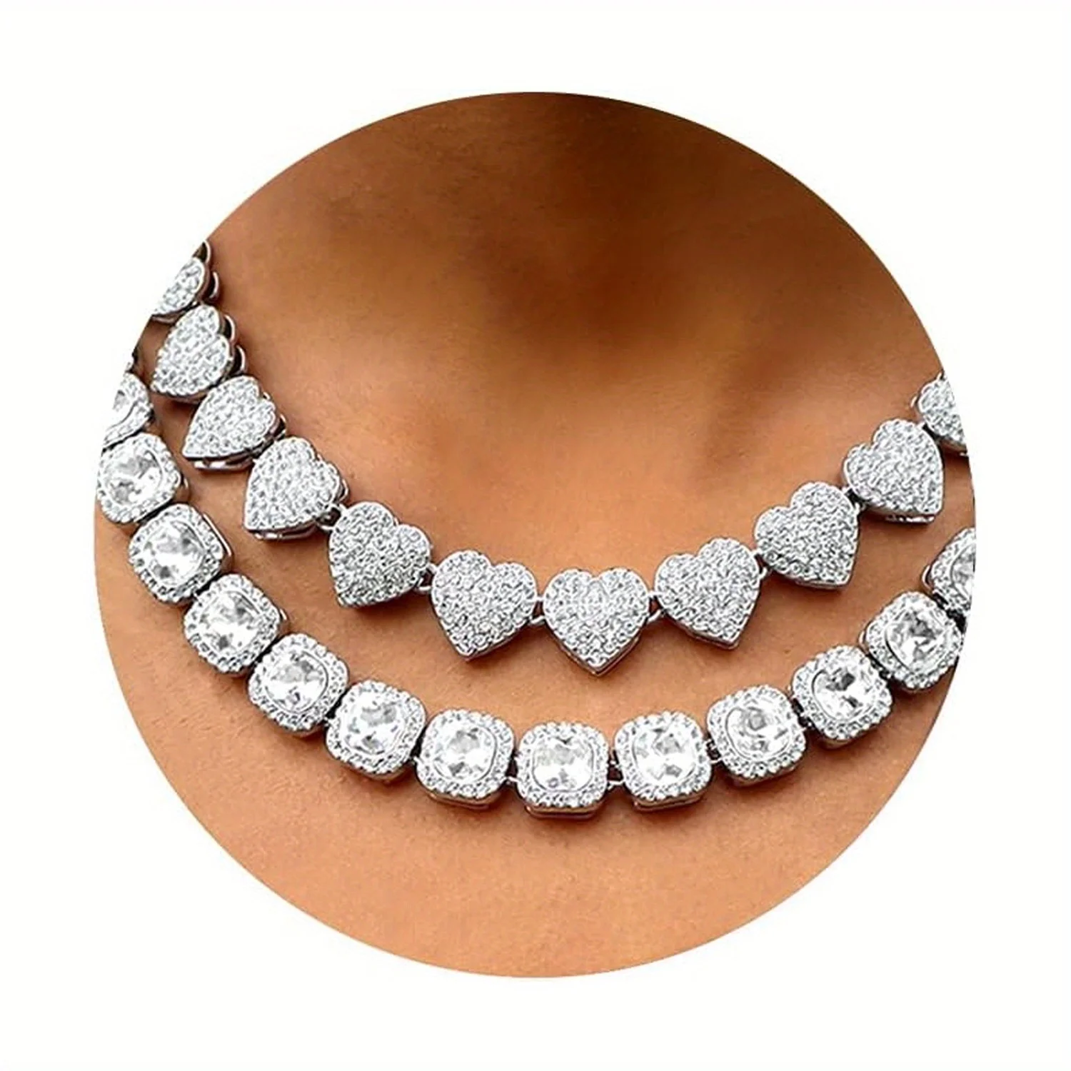 2PCS Heart Necklace Set for Women Hip Hop Link Tennis Necklace Party Holiday Jewelry Gifts
2PCS Heart Necklace Set for Women Hip Hop Link Tennis Necklace Party Holiday Jewelry Gifts