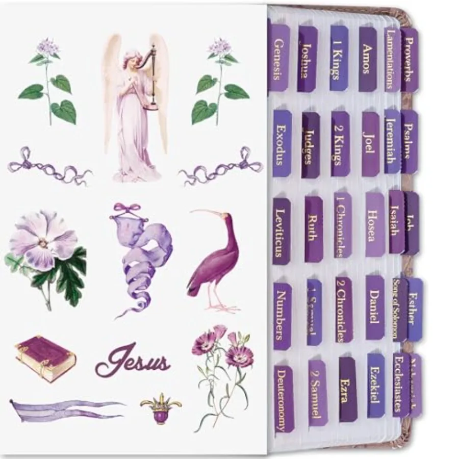 Purple Bible Tabs with Stickers, Laminated Gold Foil Large Print Bible Tabs for Women Men, 66 Bible Book Tabs for Old and New T
Purple Bible Tabs with Stickers, Laminated Gold Foil Large Print Bible Tabs for Women Men, 66 Bible Book Tabs for Old and New T