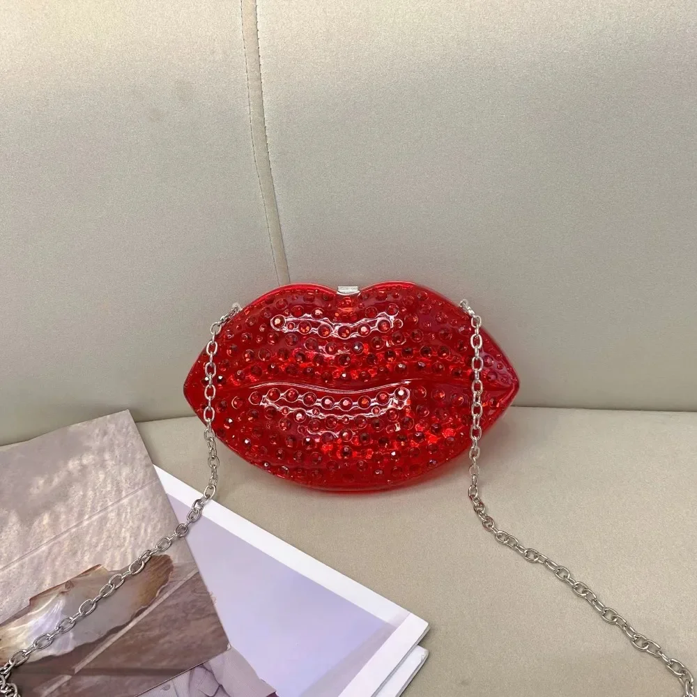 Acrylic Lip Shaped Evening Bags For Women Diamond Crossbody Bag Simple Design Chain Women's Bag Dress Party Wedding Bag
Acrylic Lip Shaped Evening Bags For Women Diamond Crossbody Bag Simple Design Chain Women's Bag Dress Party Wedding Bag