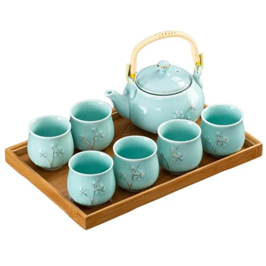 Japanese Tea Set Kiln-Formed Ceramic TeaSet Plum Blossom Embossed Includes 1 Teapot 6 Teacups Tea Tray Strainer Used for home o
Japanese Tea Set Kiln-Formed Ceramic TeaSet Plum Blossom Embossed Includes 1 Teapot 6 Teacups Tea Tray Strainer Used for home o