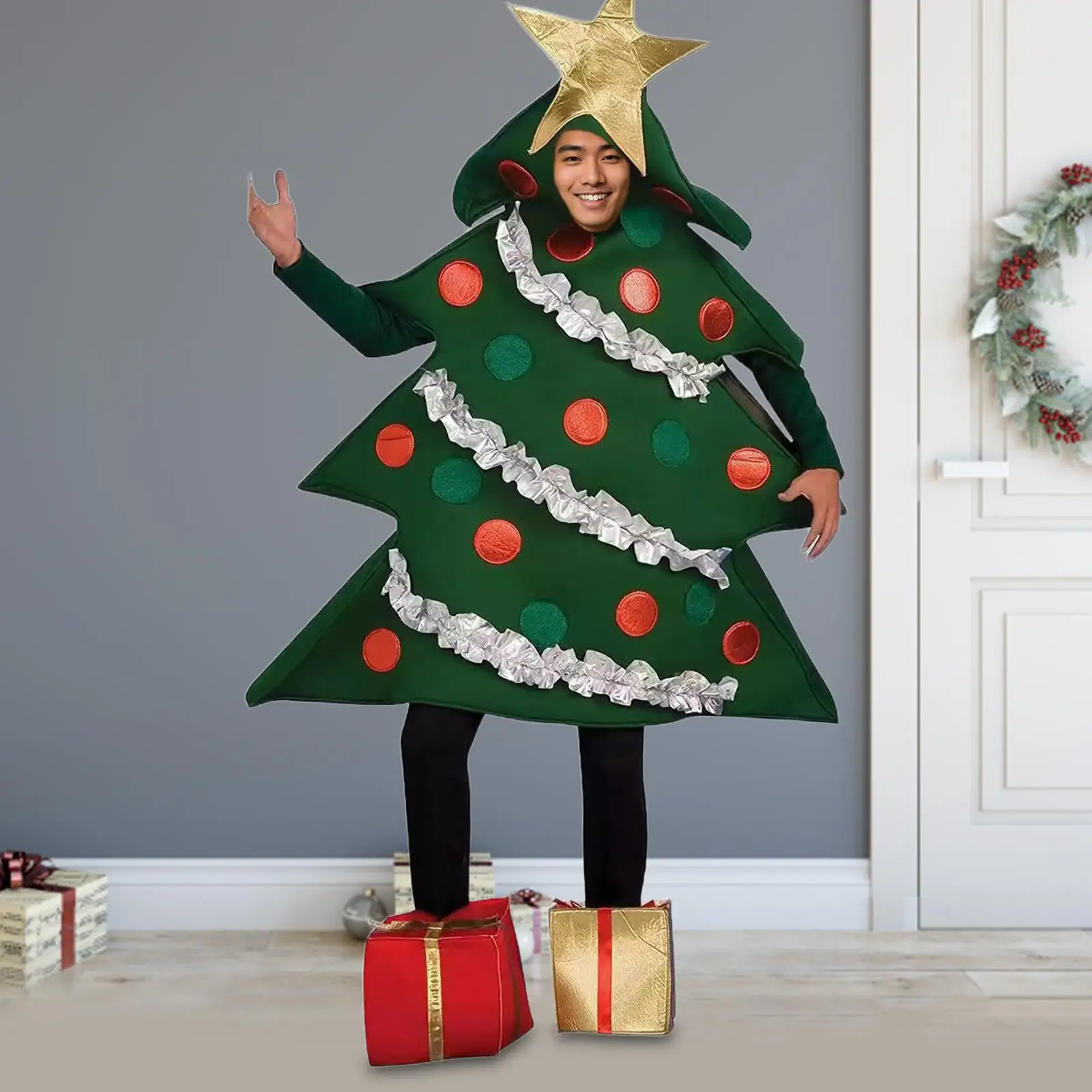 Костюм в виде рождественской елки, зеленый костюм-елка для маскарада, сценических выступлений, Рождества
Костюм в виде рождественской елки, зеленый костюм-елка для маскарада, сценических выступлений, Рождества