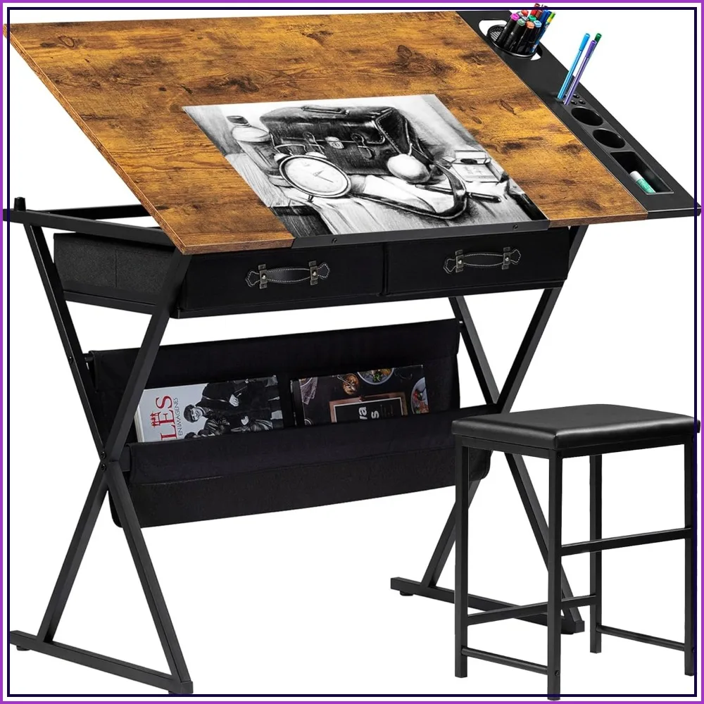 Adjustable Drafting Table with 2 Drawers & Stool, Tilted Top for Art, Drawing, Crafting, Reading, Writing
Adjustable Drafting Table with 2 Drawers & Stool, Tilted Top for Art, Drawing, Crafting, Reading, Writing