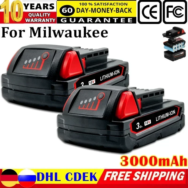 For Milwaukee XC Lithium 3.0 Ah 18V Extended Capacity Battery 48-11-1860 48-11-1815 48-11-1850 Cordless Power Tools Battery
For Milwaukee XC Lithium 3.0 Ah 18V Extended Capacity Battery 48-11-1860 48-11-1815 48-11-1850 Cordless Power Tools Battery