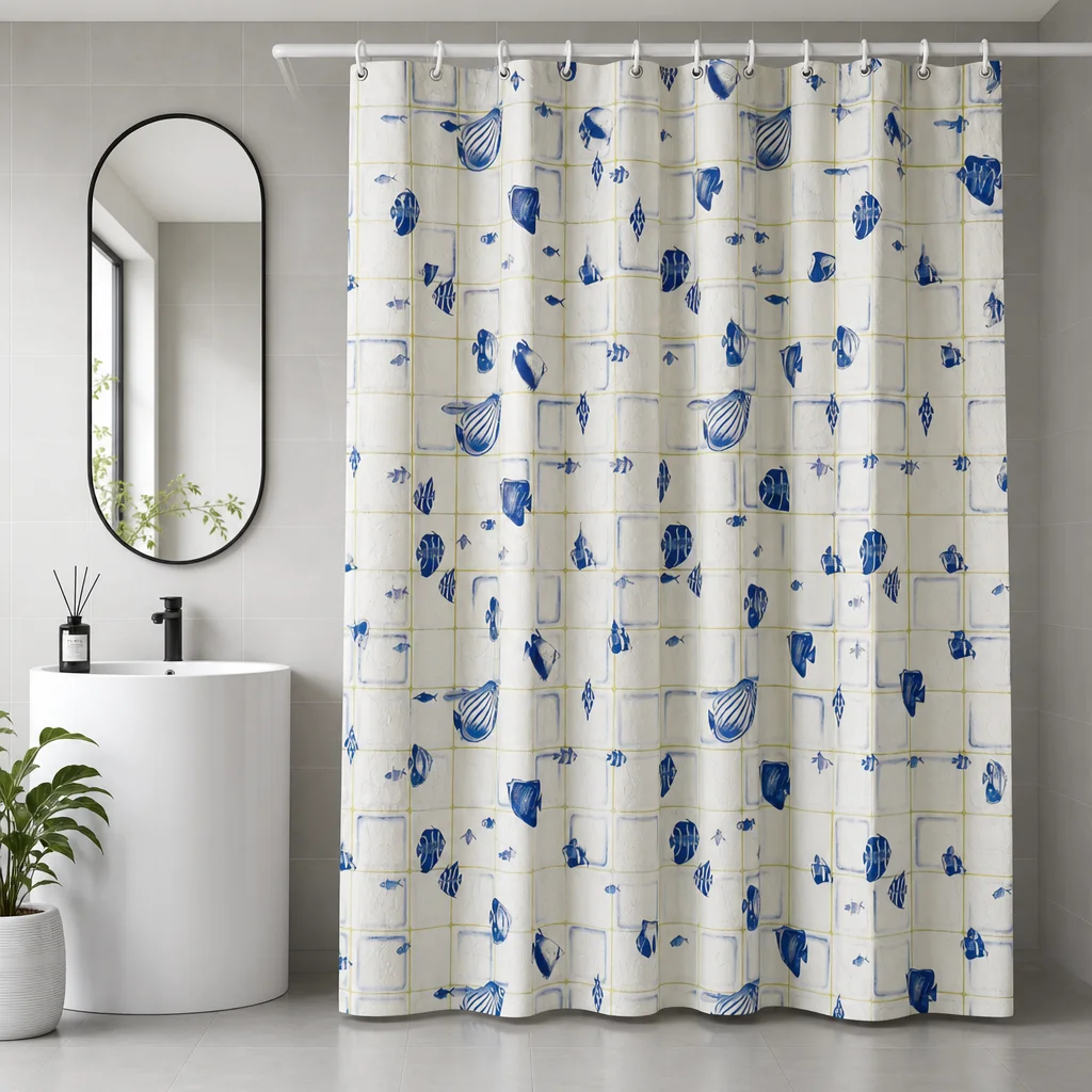 Ocean Fish Shower Curtain Ceramic Grid Plaid Pattern Waterproof Fabric Mildew Resistant Bathroom Decor with 12Hooks 180x180cm
Ocean Fish Shower Curtain Ceramic Grid Plaid Pattern Waterproof Fabric Mildew Resistant Bathroom Decor with 12Hooks 180x180cm