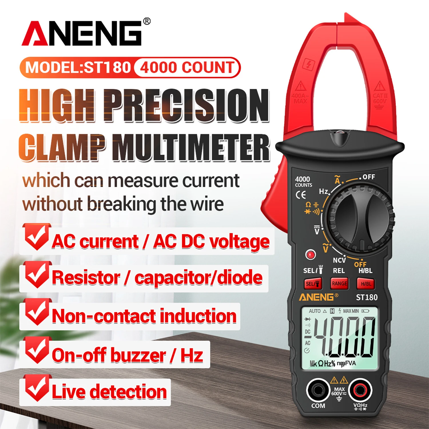 ANENG ST180 Digital Clamp Meter 4000 Counts AC Current Ammeter Multimeter Voltage Tester Car Amp Hz Capacitance NCV Ohm Tools
ANENG ST180 Digital Clamp Meter 4000 Counts AC Current Ammeter Multimeter Voltage Tester Car Amp Hz Capacitance NCV Ohm Tools