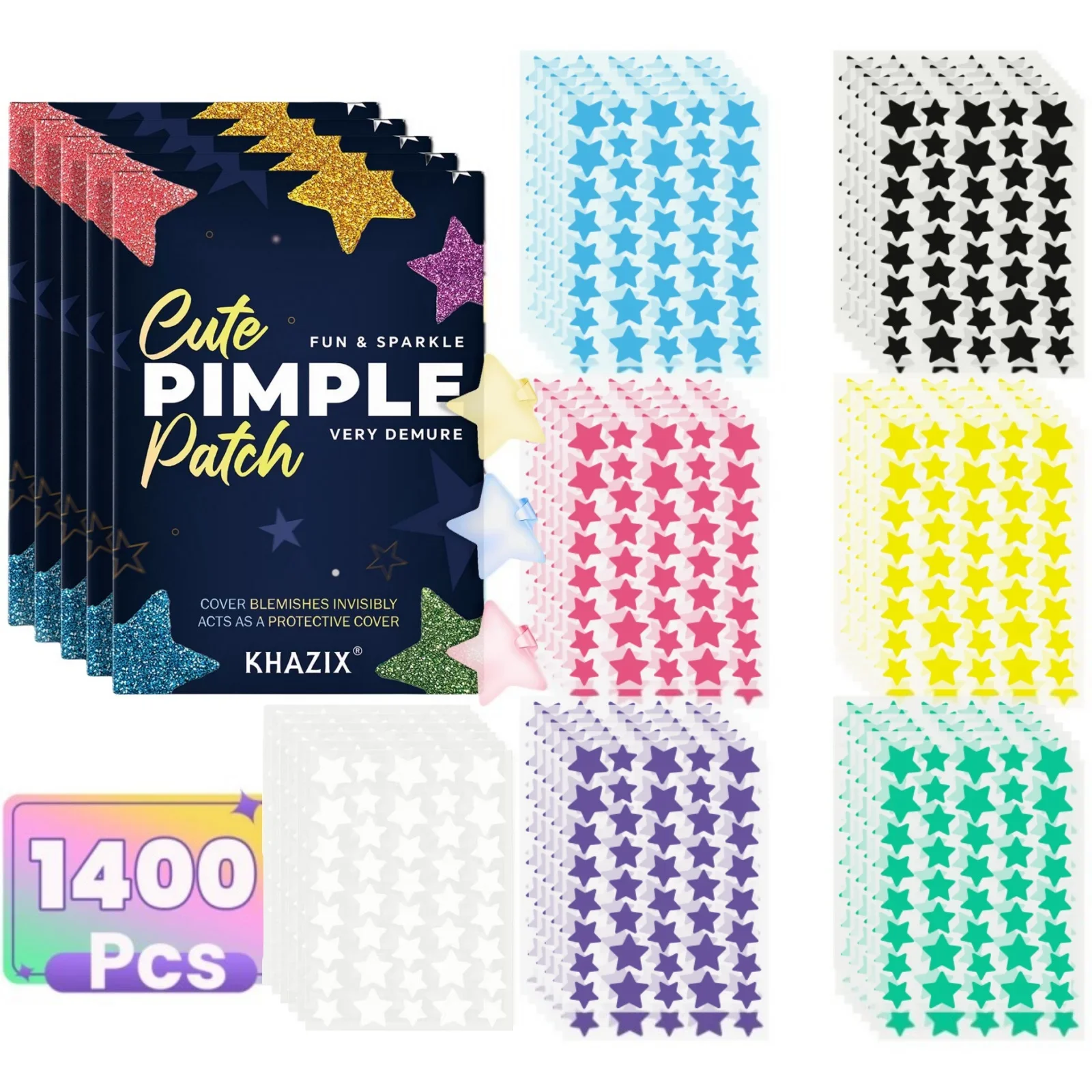 1400 pieces of multi-color star acne patches, facial acne patches, concealer acne patches, and pimples patches, ultra-thin
1400 pieces of multi-color star acne patches, facial acne patches, concealer acne patches, and pimples patches, ultra-thin