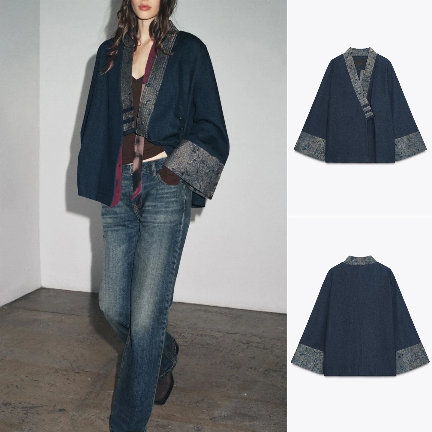 Autumn Women's Double-Breasted V-Ne Color Blo Long Sve Embroidered Denim Effect Kimono Sle Outerwear Casual Loose Fit
Autumn Women's Double-Breasted V-Ne Color Blo Long Sve Embroidered Denim Effect Kimono Sle Outerwear Casual Loose Fit