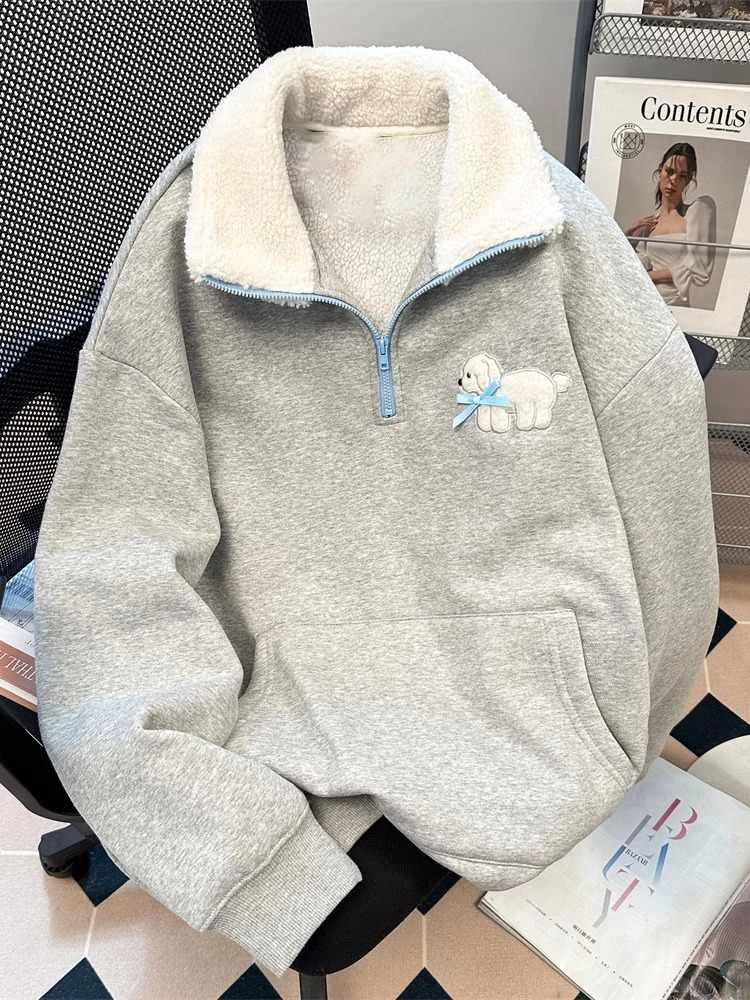 Chic Dog Design Hoodies For Women Autumn/Winter New Half Open Collar Thick Warm Pullovers Korean Style Loose Female Top Coats
Chic Dog Design Hoodies For Women Autumn/Winter New Half Open Collar Thick Warm Pullovers Korean Style Loose Female Top Coats