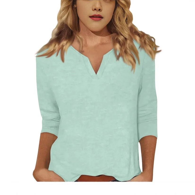 Ladies Pure Color V-Neck 7/8 Sleeve T-Shirt Comfortable Cotton Blend Casual Style Mid-Length Loose Fit Macaron Color Trend
Ladies Pure Color V-Neck 7/8 Sleeve T-Shirt Comfortable Cotton Blend Casual Style Mid-Length Loose Fit Macaron Color Trend