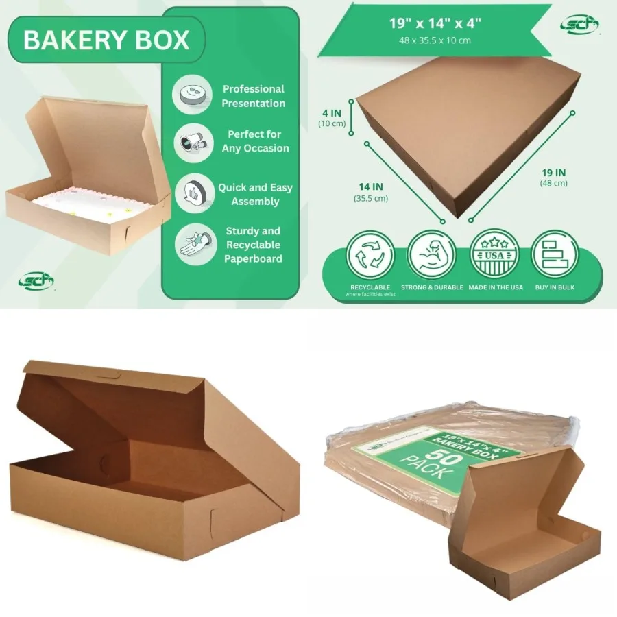SCT Kraft One-Piece n-Window Bakery Boxes, 19 x 14 x 4, Brown, Paper, 50/Carton
SCT Kraft One-Piece n-Window Bakery Boxes, 19 x 14 x 4, Brown, Paper, 50/Carton
