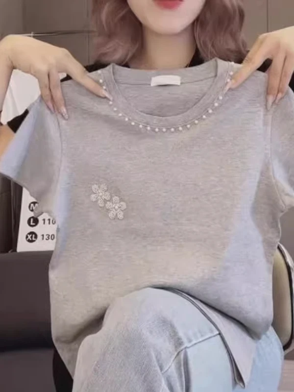 Grey Printed round Neck Short Sleeve T-Shirt Summer Casual Loose Slimming Daily Versatile Top Women's plus Size Fashion
Grey Printed round Neck Short Sleeve T-Shirt Summer Casual Loose Slimming Daily Versatile Top Women's plus Size Fashion