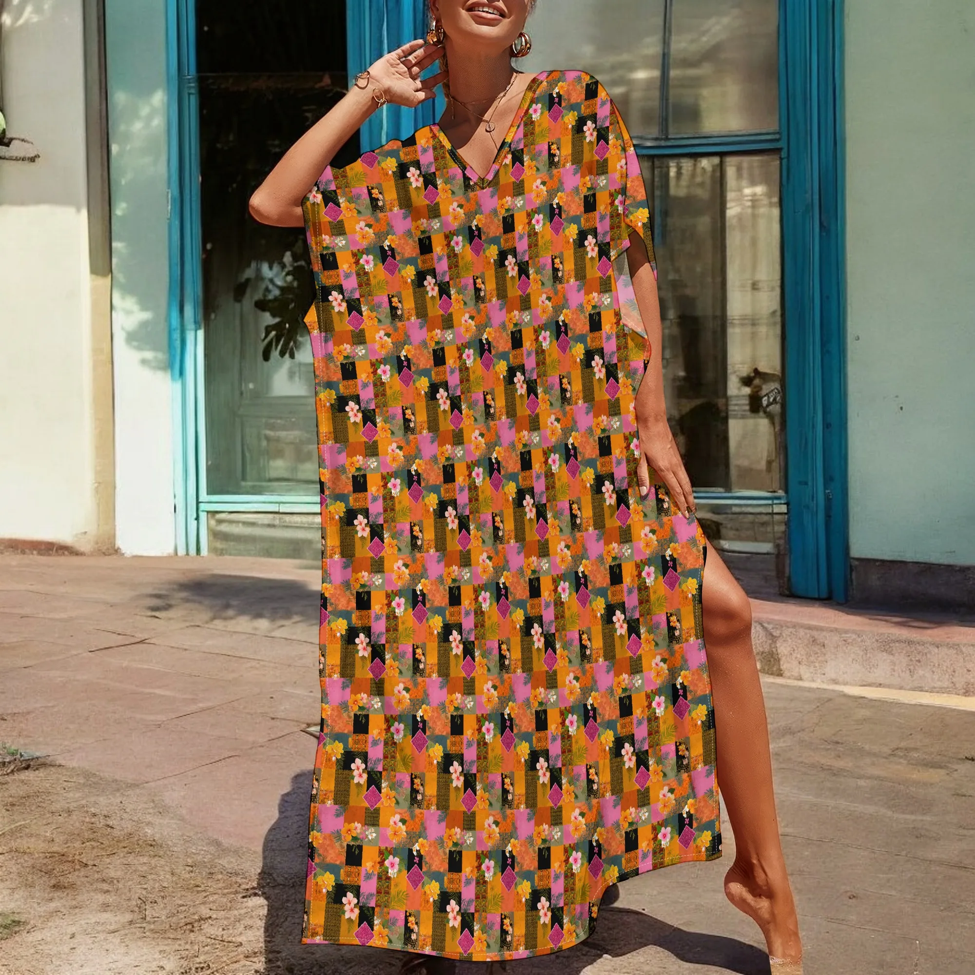 Tropical Floral Print Maxi Dress Bright Multicolor Kaftan Loose Fit S-3XL Summer Beachwear for Women
Tropical Floral Print Maxi Dress Bright Multicolor Kaftan Loose Fit S-3XL Summer Beachwear for Women