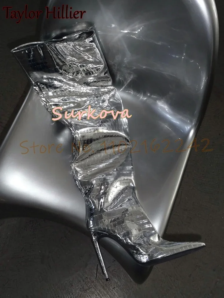 Сапоги выше колена на высоком каблуке с серебряным камнем, элегантные деловые женские сапоги для подиума, модные блестящие высокие сапоги с боковой молнией 46
Сапоги выше колена на высоком каблуке с серебряным камнем, элегантные деловые женские сапоги для подиума, модные блестящие высокие сапоги с боковой молнией 46