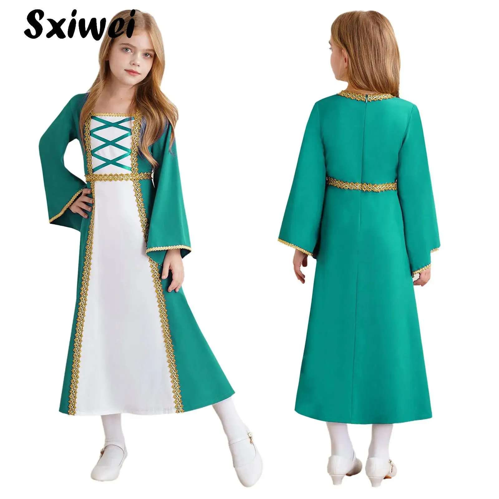 Halloween Historical Girls Dress Medieval Renaissance Princess Cosplay Costume Flare Sleeve Victorian Maxi Dress Fancy Robe
Halloween Historical Girls Dress Medieval Renaissance Princess Cosplay Costume Flare Sleeve Victorian Maxi Dress Fancy Robe