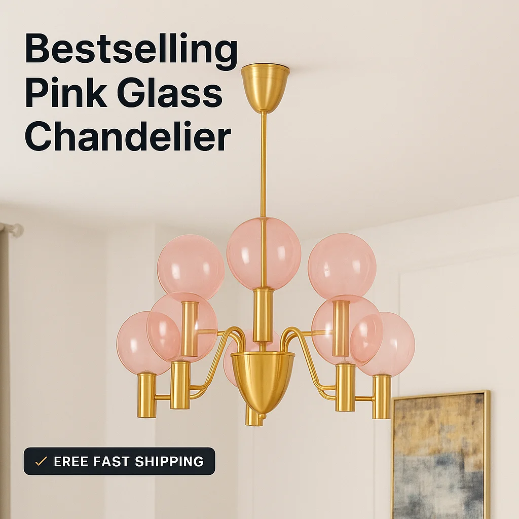 Modern LED Chandelier with Pink Glass Ball Shades | Gold Pendant Ceiling Light for Bedroom, Living & Dining Room Decoration
Modern LED Chandelier with Pink Glass Ball Shades | Gold Pendant Ceiling Light for Bedroom, Living & Dining Room Decoration
