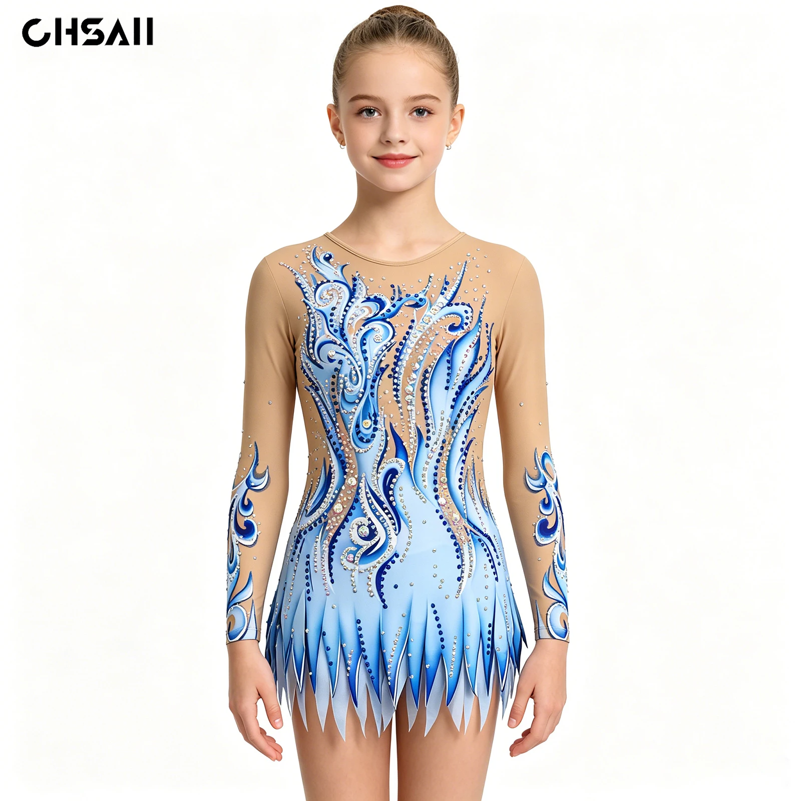 Girls Blue Ombre Gymnastics Leotard Nude Mesh Long Sleeve Rhinestone Artistic Gymnastics Performance Competition Dance Costume
Girls Blue Ombre Gymnastics Leotard Nude Mesh Long Sleeve Rhinestone Artistic Gymnastics Performance Competition Dance Costume