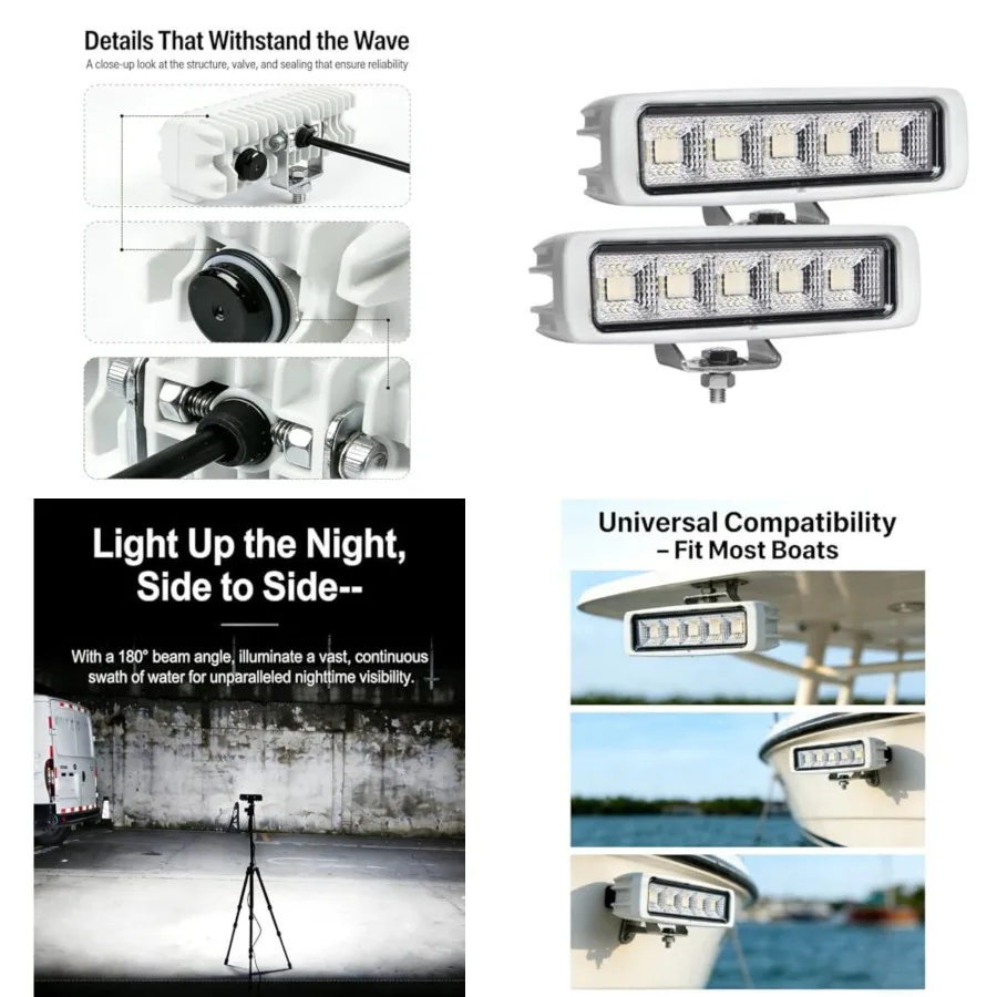 Waterproof Led Boat Lights, 2 pc 72W Deck/Dock Marine Lights 4000LMS 180°Flood Light, 6.3inch, 12/24 V Led Light Bar
Waterproof Led Boat Lights, 2 pc 72W Deck/Dock Marine Lights 4000LMS 180°Flood Light, 6.3inch, 12/24 V Led Light Bar