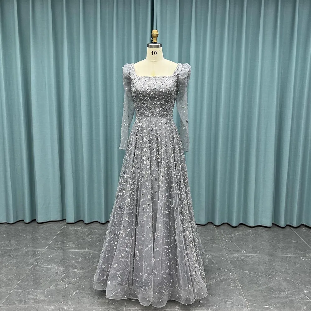YQLNNE Elegant Silver Full Sleeve Beading Evening Dresses Square Collar Tulle Formal Women Party Ball Gown
YQLNNE Elegant Silver Full Sleeve Beading Evening Dresses Square Collar Tulle Formal Women Party Ball Gown