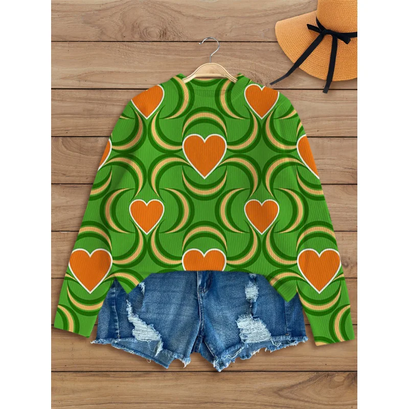 Green Heart Patchwork Digital Print Women's Knit Pullover Thick, Loose-Fit Crew Neck Long Sleeve Autumn/Winter Casual Style 
Green Heart Patchwork Digital Print Women's Knit Pullover Thick, Loose-Fit Crew Neck Long Sleeve Autumn/Winter Casual Style