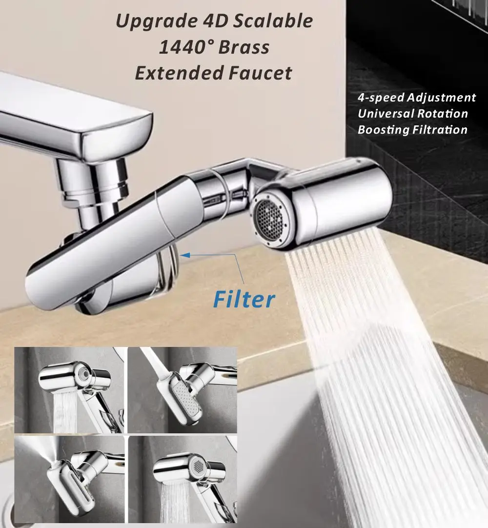New 4 Modes Sink Faucet 1440° Rotation Filter Extension Tube Shower Water Saving Tap Universal Kitchen Gadgets Accessories
New 4 Modes Sink Faucet 1440° Rotation Filter Extension Tube Shower Water Saving Tap Universal Kitchen Gadgets Accessories