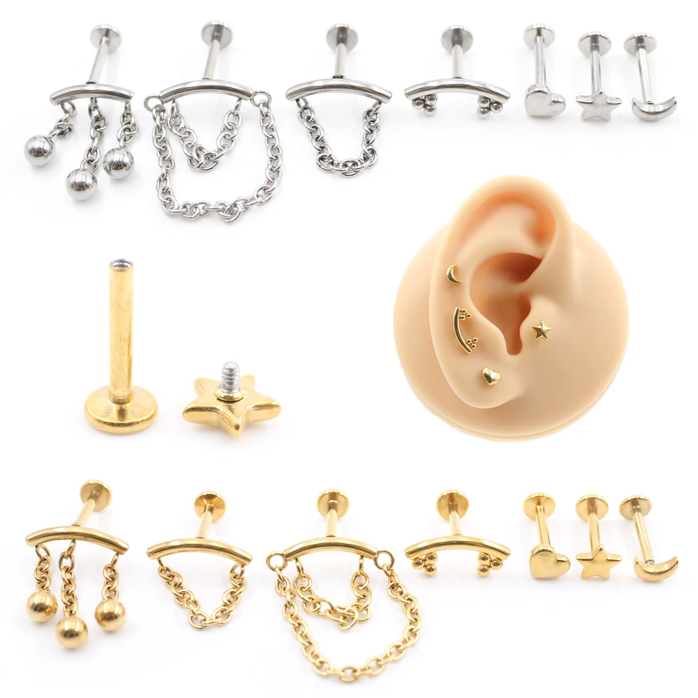 1PC Stainless Steel Ball Chain Pendant Moon Star Heart Ear Tragus Helix Labret Lip Ring Cartilage Earring Piercing Body Jewelry
1PC Stainless Steel Ball Chain Pendant Moon Star Heart Ear Tragus Helix Labret Lip Ring Cartilage Earring Piercing Body Jewelry