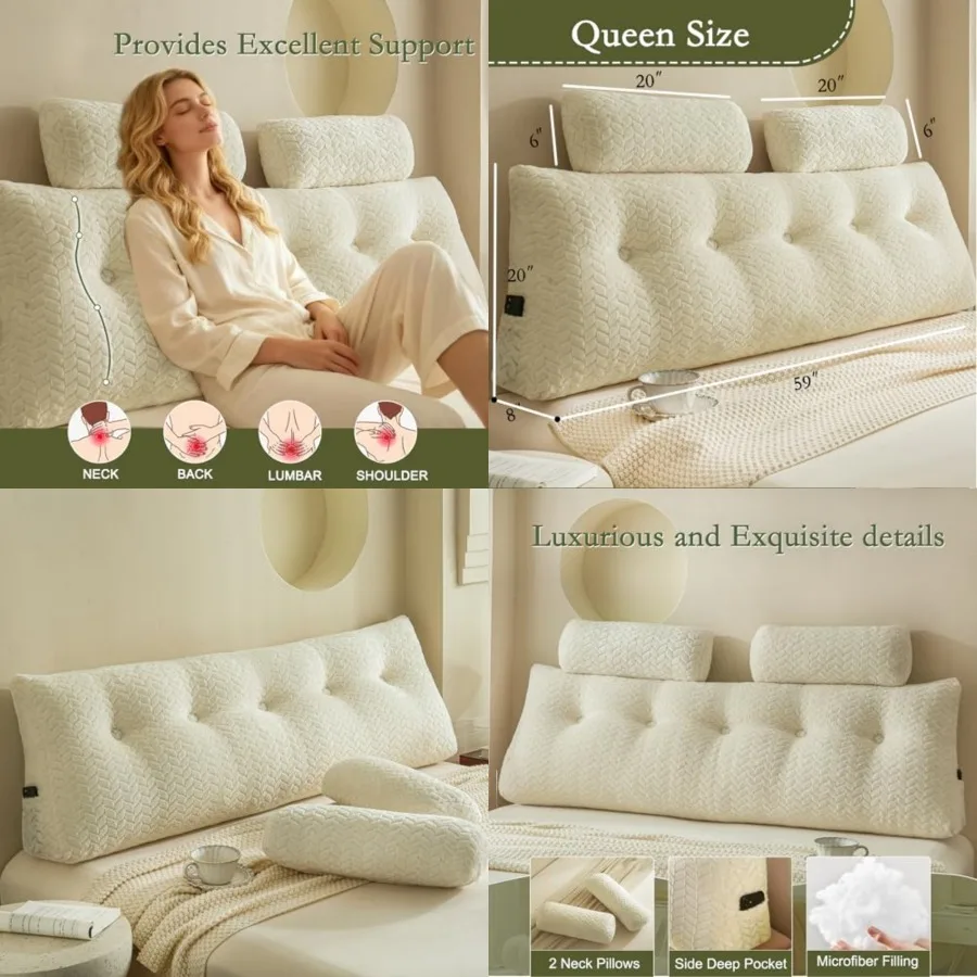 Wedge Headboard Pillow Size, Triangular Wedge Backrest Pillow with 1 Pack Neck Roll Pillows, Headboard Pillow for Bed, Daybed,
Wedge Headboard Pillow Size, Triangular Wedge Backrest Pillow with 1 Pack Neck Roll Pillows, Headboard Pillow for Bed, Daybed,