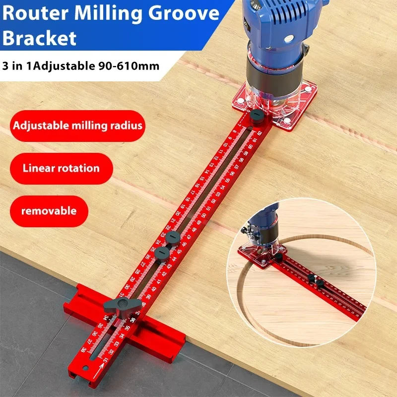 Woodworking milling tool, auxiliary circular hole trimming machine, slotting bracket, positioning ruler tool
Woodworking milling tool, auxiliary circular hole trimming machine, slotting bracket, positioning ruler tool