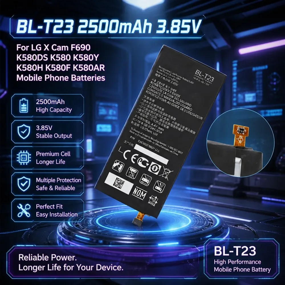 Hot Sale BL-T23 2500mAh 3.85V Replacement Battery For LG X Cam F690 K580DS K580 K580Y K580H K580F K580AR Mobile Phone Batteries
Hot Sale BL-T23 2500mAh 3.85V Replacement Battery For LG X Cam F690 K580DS K580 K580Y K580H K580F K580AR Mobile Phone Batteries