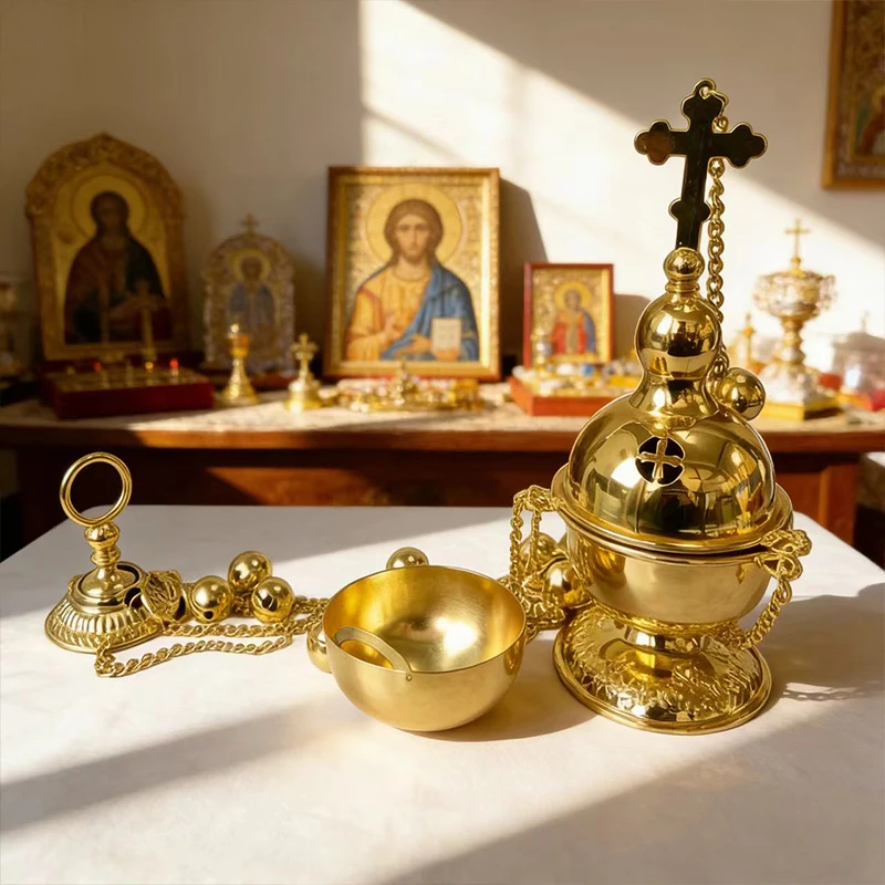 New Gold Plated Catholic Orthodox Hanging Censer Set with Bells for Church Home Altar Incense Burning Religious Devotion Gift
New Gold Plated Catholic Orthodox Hanging Censer Set with Bells for Church Home Altar Incense Burning Religious Devotion Gift