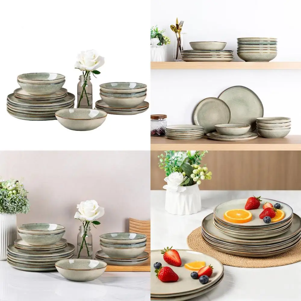 Handcrafted Reactive Glaze Stoneware Dinnerware, Scratch-Resistant, Dishwasher and Microwave Safe, 18-Piece Set for 6
Handcrafted Reactive Glaze Stoneware Dinnerware, Scratch-Resistant, Dishwasher and Microwave Safe, 18-Piece Set for 6