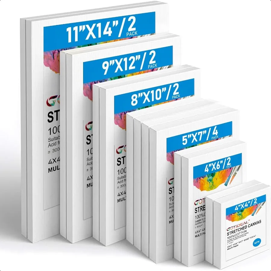 Gotideal Canvas for Painting 14 Pcs Muti Pack Stretched Painting Canvas Blank Paint Canvas for Acrylic Oil Art plies for Artist
Gotideal Canvas for Painting 14 Pcs Muti Pack Stretched Painting Canvas Blank Paint Canvas for Acrylic Oil Art plies for Artist
