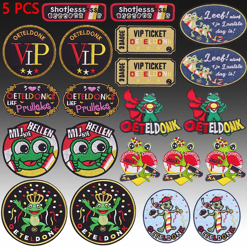 5 PCS/Set Oeteldonk Emblem Full Embroidered Frog Carnival for Netherlands Iron On Patches For Clothing Thermoadhesilve Patches
5 PCS/Set Oeteldonk Emblem Full Embroidered Frog Carnival for Netherlands Iron On Patches For Clothing Thermoadhesilve Patches