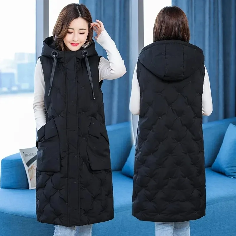 New Women's Casual Long Down Cotton Vest Autumn Winter Cold Warm Waistcoat Fashion Windproof Hooded Parka Overcoat Oversize 5XL
New Women's Casual Long Down Cotton Vest Autumn Winter Cold Warm Waistcoat Fashion Windproof Hooded Parka Overcoat Oversize 5XL