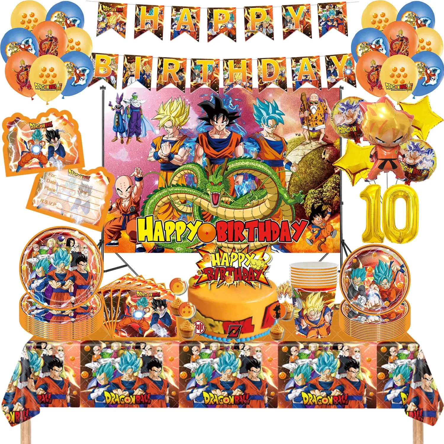 Dragon Ball Party Decoration Goku Backdrop Anime-themed Tableware Plate Cup Tablecloth Birthday Number Balloon Cake Topper Gift
Dragon Ball Party Decoration Goku Backdrop Anime-themed Tableware Plate Cup Tablecloth Birthday Number Balloon Cake Topper Gift