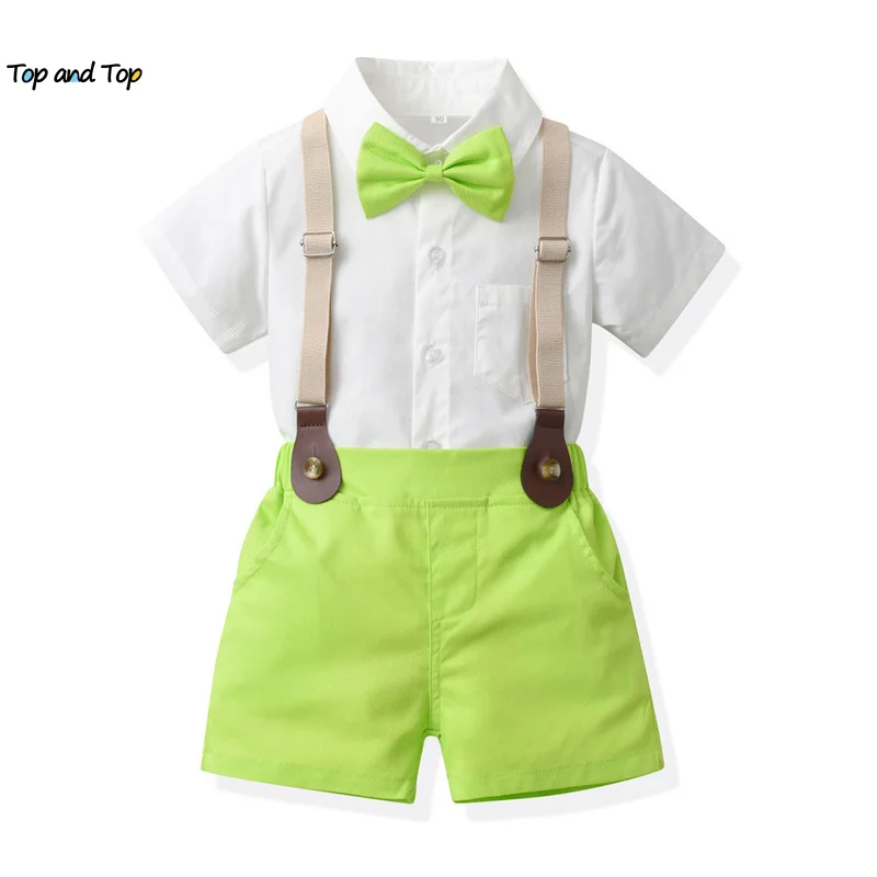 top and top 2023 Summer Newborn Baby Boys Gentleman Clothing Sets Short Sleeve Shirts with Bowtie+Overalls Infant Formal Suits
top and top 2023 Summer Newborn Baby Boys Gentleman Clothing Sets Short Sleeve Shirts with Bowtie+Overalls Infant Formal Suits