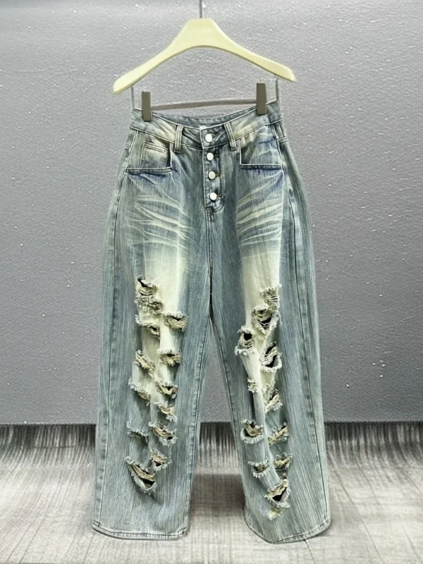 Retro Summer New Loose Casual Hole Denim Jeans Women's Washed Straight Blade Drag Pants High Waist Wide Leg Casual Style
Retro Summer New Loose Casual Hole Denim Jeans Women's Washed Straight Blade Drag Pants High Waist Wide Leg Casual Style