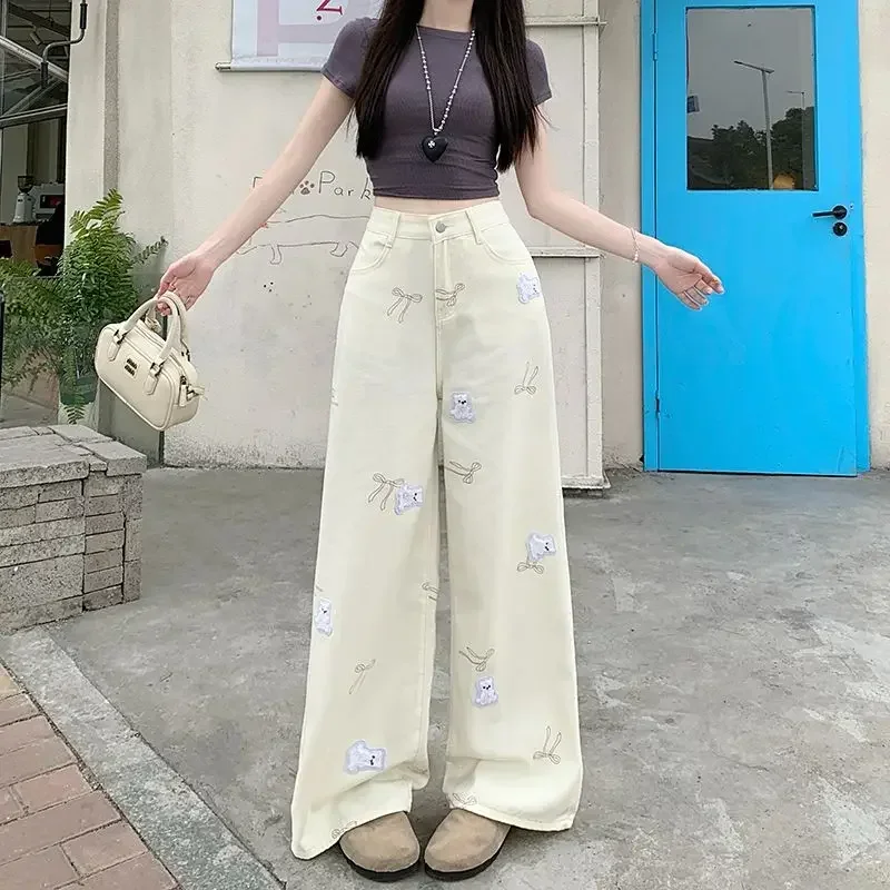 Vintage Embroidered Cartoon Bear Bow Y2k Jeans Women Kawaii Streetwear Loose Straight-Leg High Waist Denim Pants
Vintage Embroidered Cartoon Bear Bow Y2k Jeans Women Kawaii Streetwear Loose Straight-Leg High Waist Denim Pants