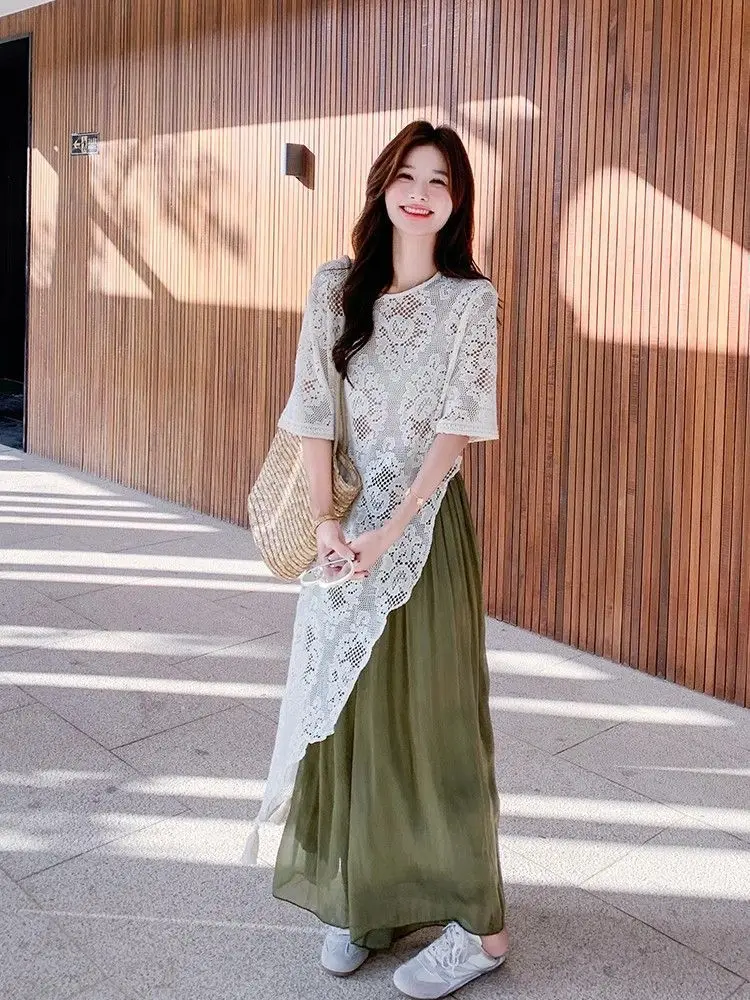 Korean Style Irregular Lace Shirt 2026 New Women Summer Short Sleeve Loose T-shirt Female Long Cover-up Sun Protection Clothing
Korean Style Irregular Lace Shirt 2026 New Women Summer Short Sleeve Loose T-shirt Female Long Cover-up Sun Protection Clothing
