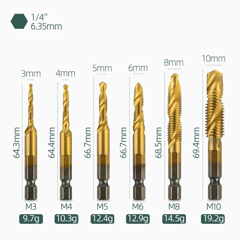 6pcs High-Speed Steel Titanium Plated Tap Drill And Tap Integrated Machine Tool Set Composite Open Chamfer for Precision Machini
6pcs High-Speed Steel Titanium Plated Tap Drill And Tap Integrated Machine Tool Set Composite Open Chamfer for Precision Machini