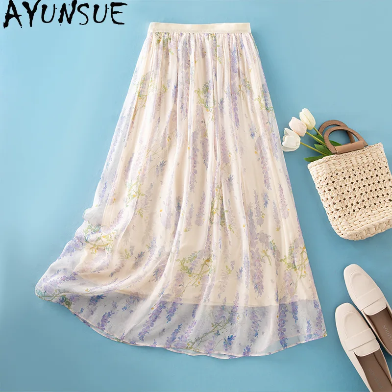 AYUNSUE 100% Silk Women's Skirts French Purple Floral Skirts for Women High Waist A-line Summer Skirt Woman Clothes Юбка Женская
AYUNSUE 100% Silk Women's Skirts French Purple Floral Skirts for Women High Waist A-line Summer Skirt Woman Clothes Юбка Женская