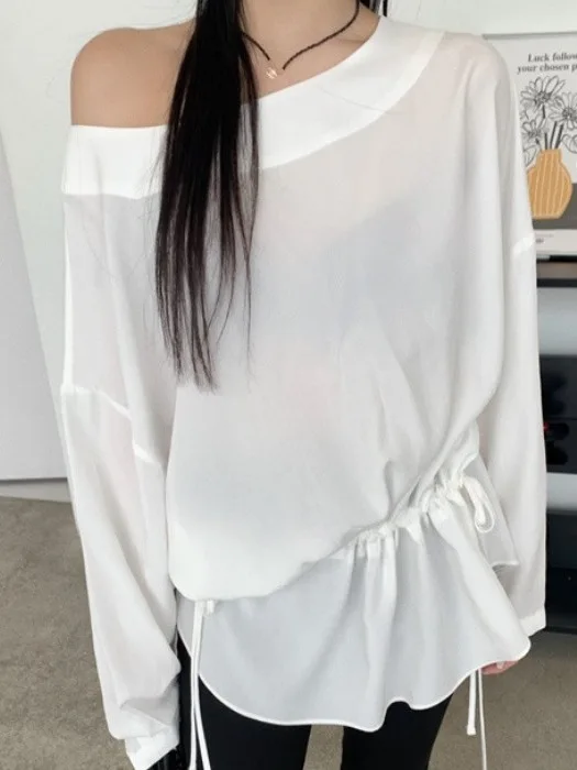 Blue Sexy oulder Bared Long Sve irt Women's Faion Spring New Sle Slimming Waist Design White Top Korean Sle Loos...
Blue Sexy oulder Bared Long Sve irt Women's Faion Spring New Sle Slimming Waist Design White Top Korean Sle Loos...
