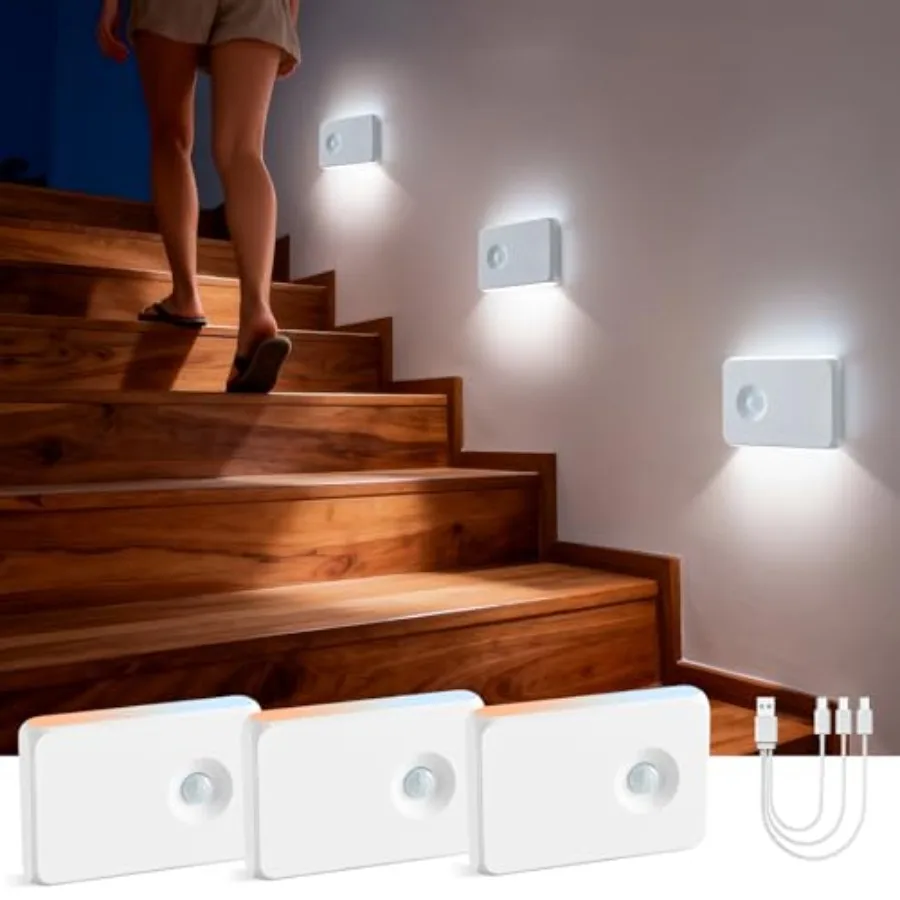 Rechargeable Motion Sensor Stair Lights, 3 Pack Smart Wireless Led Battery Operated Night Lights, RGBW Stick On Stairway Lamp I
Rechargeable Motion Sensor Stair Lights, 3 Pack Smart Wireless Led Battery Operated Night Lights, RGBW Stick On Stairway Lamp I
