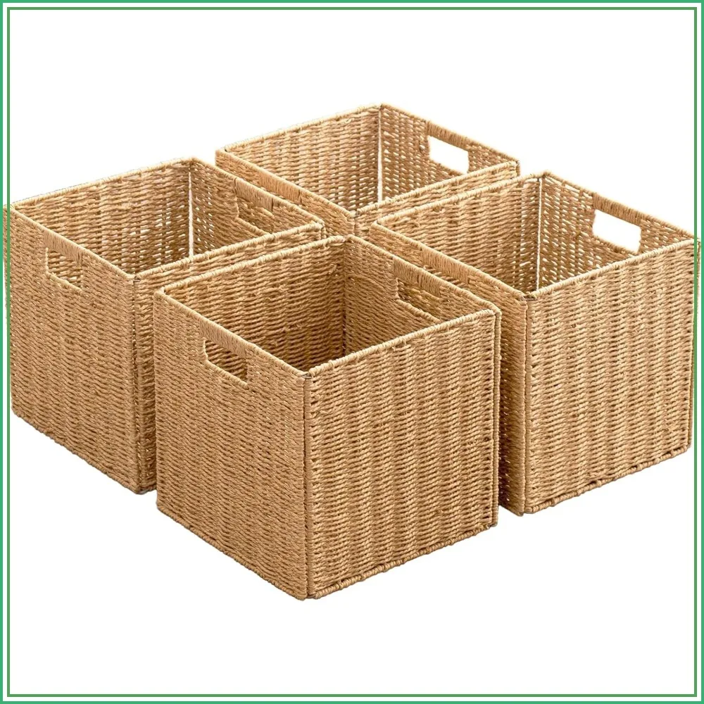Foldable Storage Baskets with Handles, Paper Rope, Rectangle Collapsible Hand Woven Cubes Bins for Shelves, Living Room, Bedroom, Pantry (4 Pack, 13'' x 13'' x 13'')
Foldable Storage Baskets with Handles, Paper Rope, Rectangle Collapsible Hand Woven Cubes Bins for Shelves, Living Room, Bedroom, Pantry (4 Pack, 13'' x 13'' x 13'')