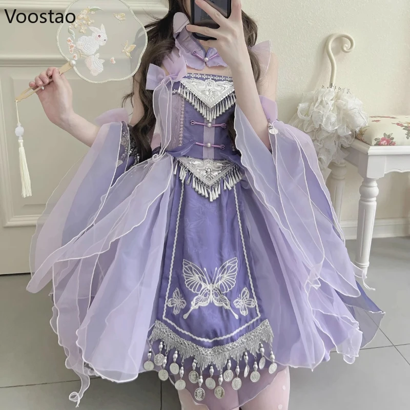 Chinese Style Vintage Lolita Dress Women Sweet Tassel Mesh Party National Dress Female Elegant Kawaii Bow Princess Mini Dress
Chinese Style Vintage Lolita Dress Women Sweet Tassel Mesh Party National Dress Female Elegant Kawaii Bow Princess Mini Dress