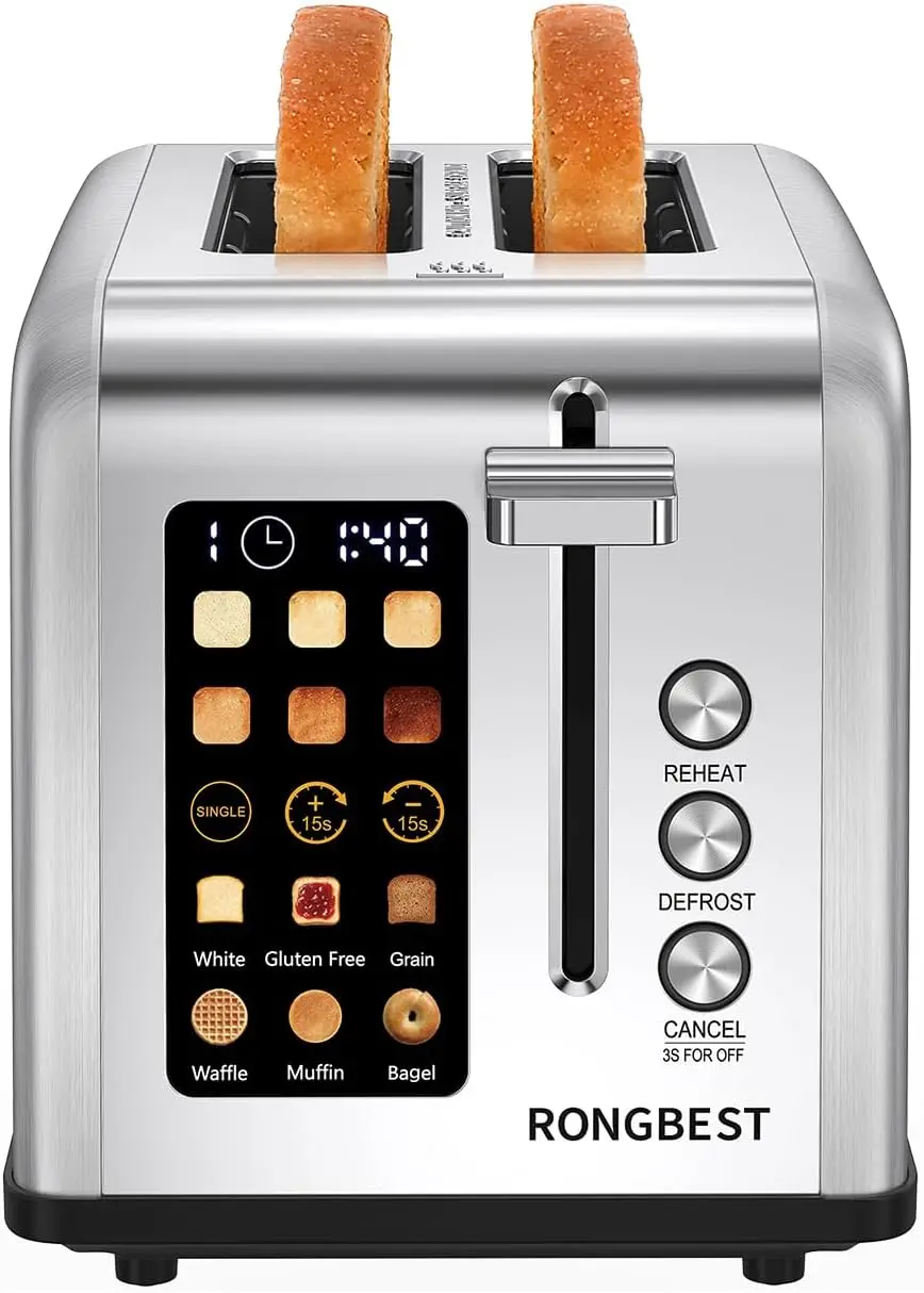 2-Slice Touch Screen Toaster, Stainless Steel with Wide Slots for Bagels & Bread, Reheat & Defrost, Removable Crumb Tray
2-Slice Touch Screen Toaster, Stainless Steel with Wide Slots for Bagels & Bread, Reheat & Defrost, Removable Crumb Tray