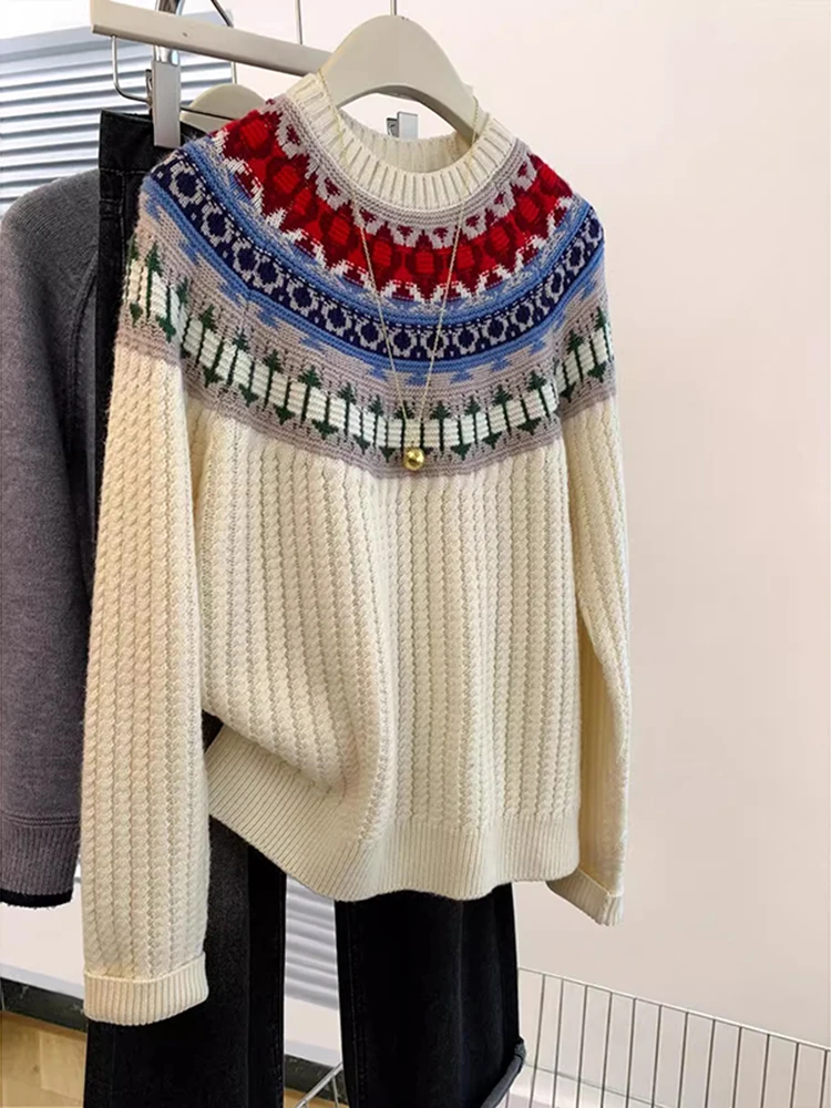 Retro Jacquard Sweater Loose Casual Women Pullover Autumn Winter Lazy Style Chic Knitwear Soft Warm Tops Sweater
Retro Jacquard Sweater Loose Casual Women Pullover Autumn Winter Lazy Style Chic Knitwear Soft Warm Tops Sweater