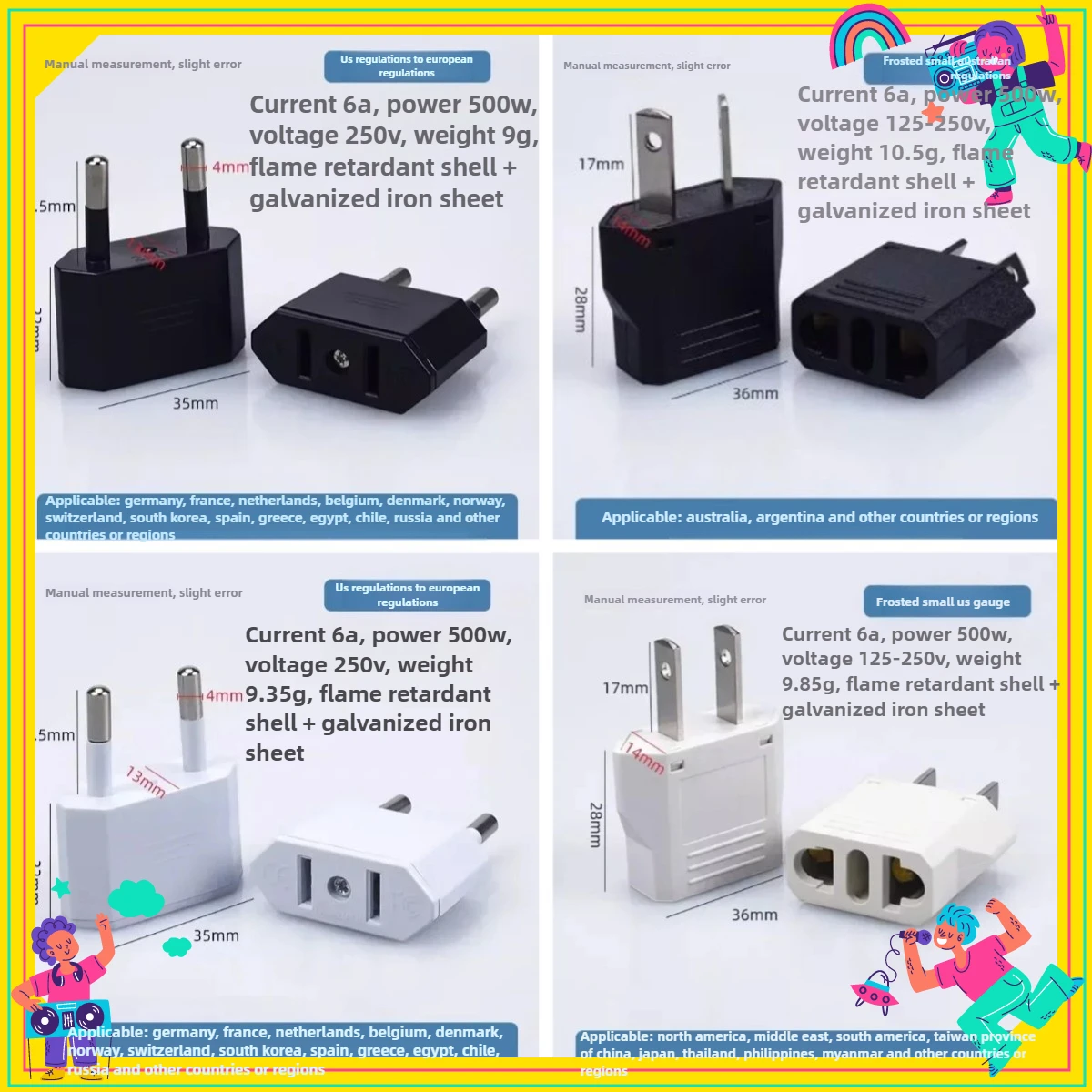 2PCS US/EU/AU Power Plug Adapter European Socket EU To US Plug Adapter Electric Charger Socket Japan China Americana AC Converte
2PCS US/EU/AU Power Plug Adapter European Socket EU To US Plug Adapter Electric Charger Socket Japan China Americana AC Converte