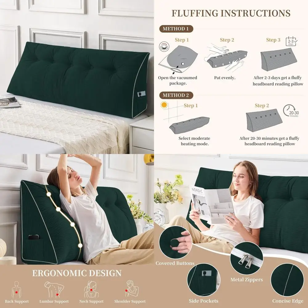 Queen Size Wedge Pillow Headboard, Bed Reading Backrest Support Cushion with Removable Washable Cover, Green
Queen Size Wedge Pillow Headboard, Bed Reading Backrest Support Cushion with Removable Washable Cover, Green