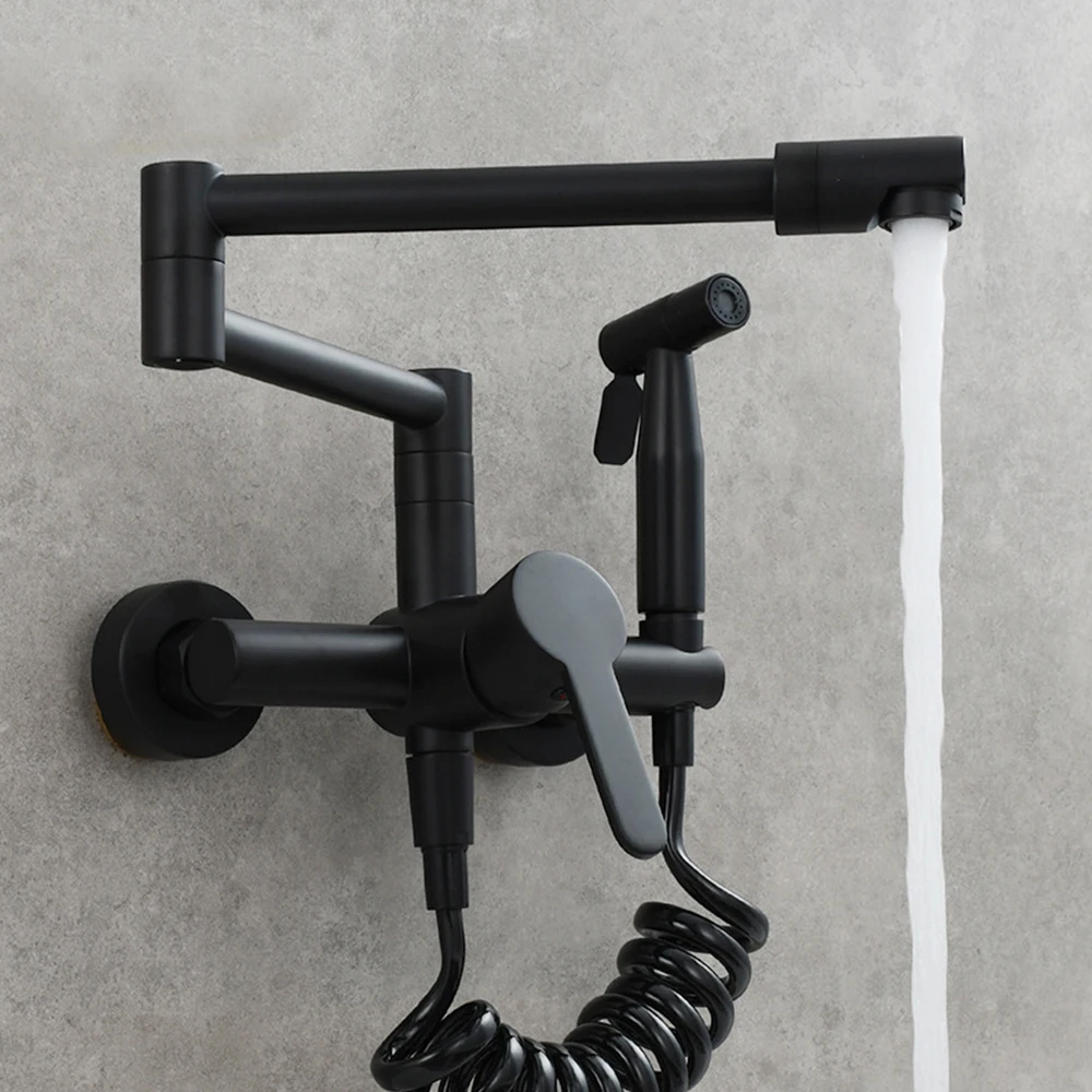 SKOWLL Pot Filler Faucet Wall Mount Kitchen Sink Faucet Retractable Swing Arm Folding Faucet with Sprayer, Matte Black
SKOWLL Pot Filler Faucet Wall Mount Kitchen Sink Faucet Retractable Swing Arm Folding Faucet with Sprayer, Matte Black