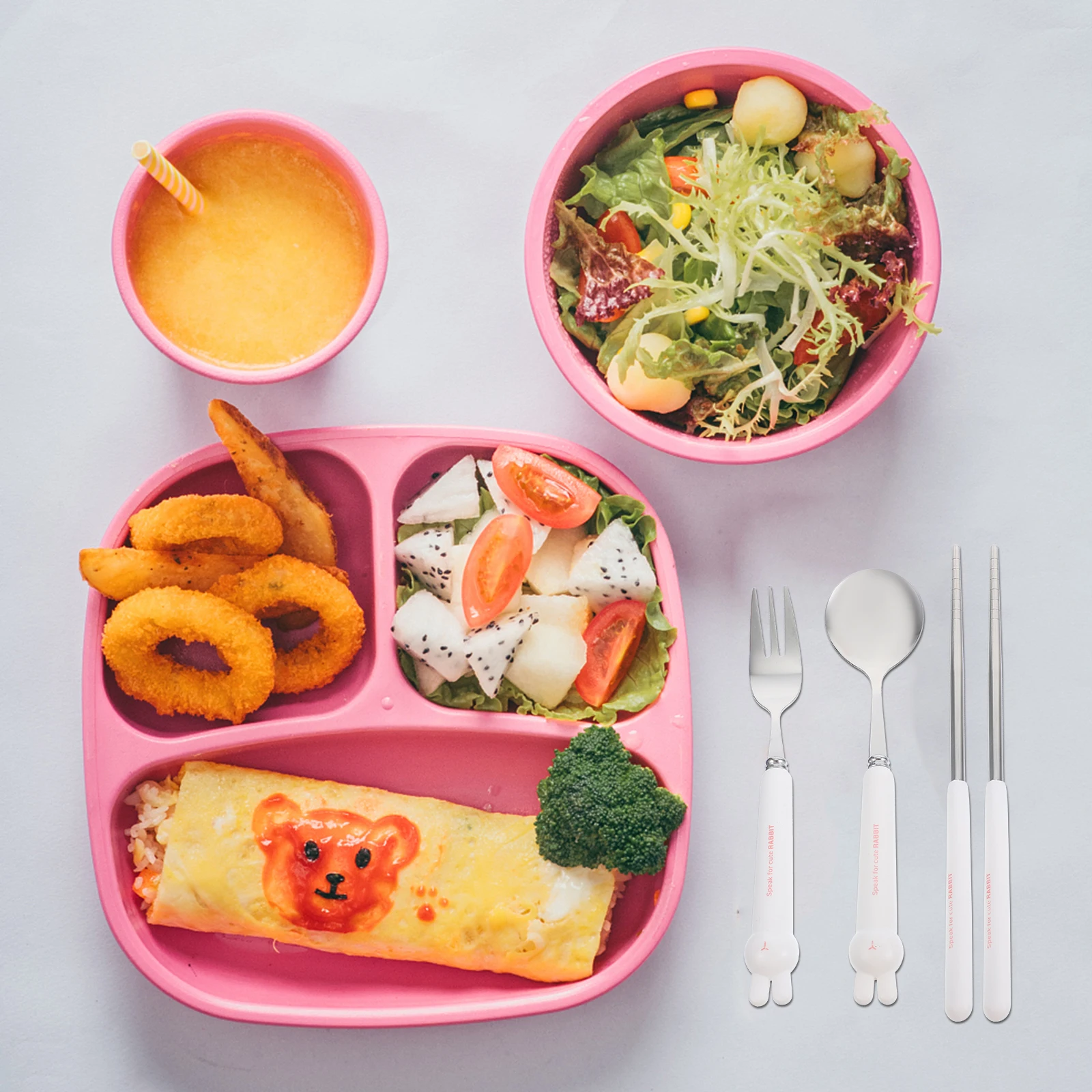 1 set Portable Stainless Steel Utensils Set Cartoon Fork Spoon Chopsticks White Easy Clean Travel Dining Accessories Storage
1 set Portable Stainless Steel Utensils Set Cartoon Fork Spoon Chopsticks White Easy Clean Travel Dining Accessories Storage